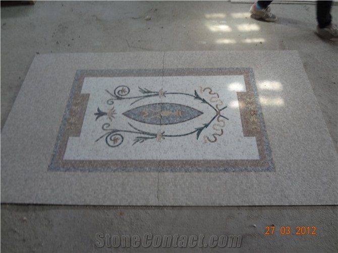 Beige Marble Mosaic Medallions Square for Lobby Floor Covering