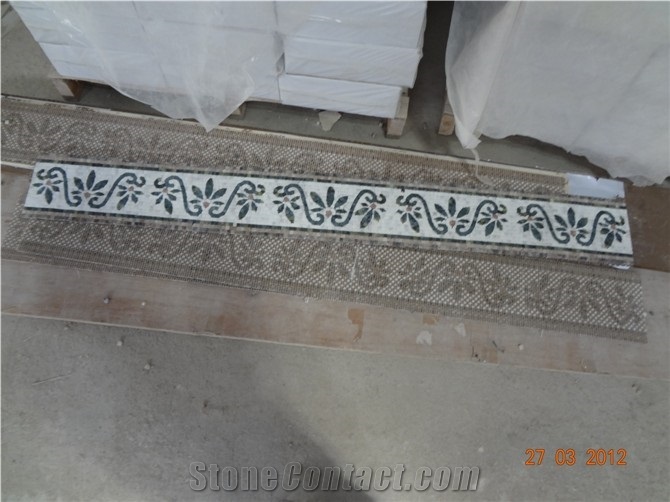 Beige Marble Mosaic Medallions Square for Lobby Floor Covering