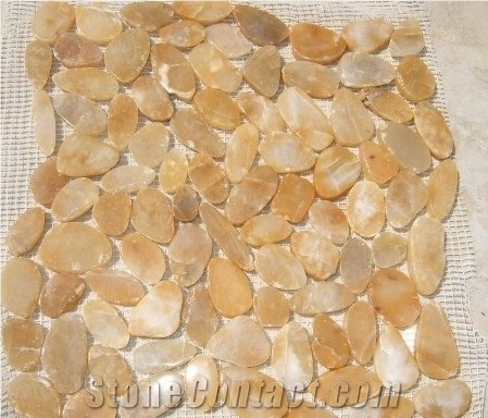 Yellow Pebble Stone Mosaic on Net, Yellow Onyx Mosaic