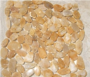 Yellow Pebble Stone Mosaic on Net, Yellow Onyx Mosaic Yellow Pebble Stone Mosaic on Net, Yellow Onyx Mosaic