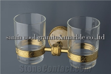 Honey Onyx Double Glass Holder, Honey Yellow Onyx Bath Accessories