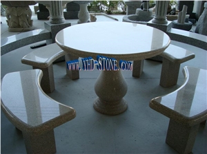 Garden Table and Bench, Brown Granite Garden Table Garden Table and Bench, Brown Granite Garden Table