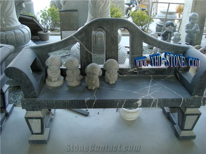 Outdoor Table and Bench, Grey Granite Bench