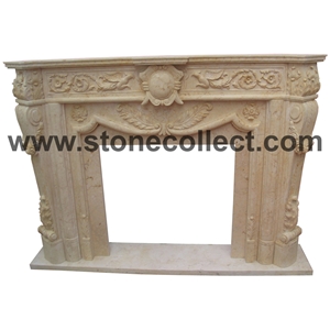 Beige Marble Fireplace Mantel