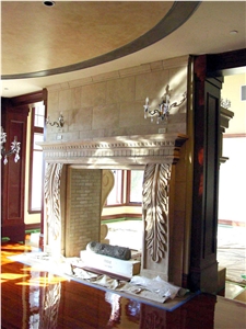Leaves Hand Carved Fireplace with Travertine Beige