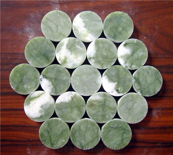 Round Shape Stone Mosaic, Big Flower Green Marble Mosaic