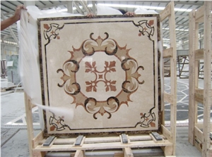 Marble Inlay Waterjet Medallion, Beige Marble Waterjet Medallion