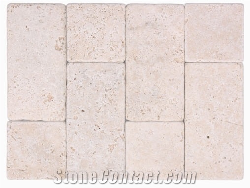 Classic Travertine Tumbled Mosaic Tile, Beige Travertine