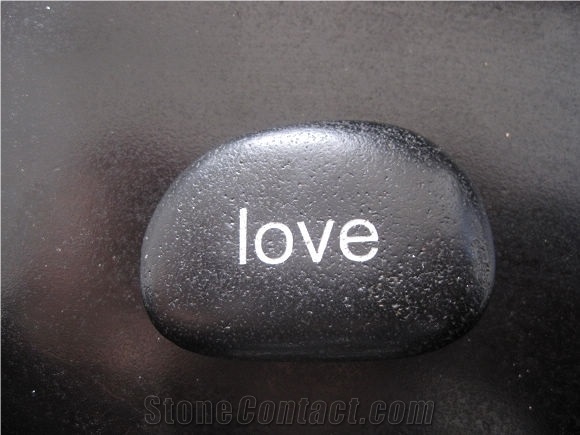 Engraved & Carved Pebble Stone, Black Granite Artifacts, Handcrafts