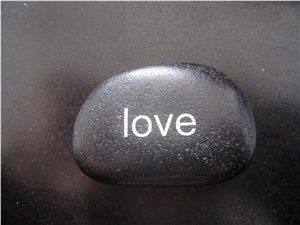 Engraved & Carved Pebble Stone, Black Granite Artifacts, Handcrafts