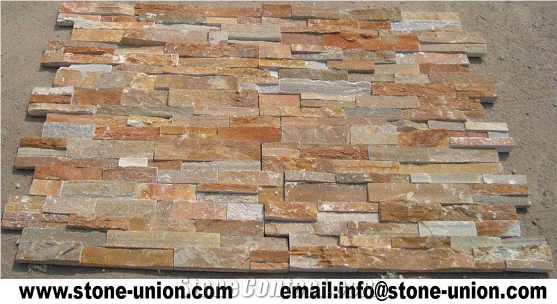 P014 Golden Quartzite Stacked Stone,Cultured Stone Veneer Ledge Stone Walling Panel, Culture Stone Slate Veneer,Mushroom Stone, Mushroomed Cladding