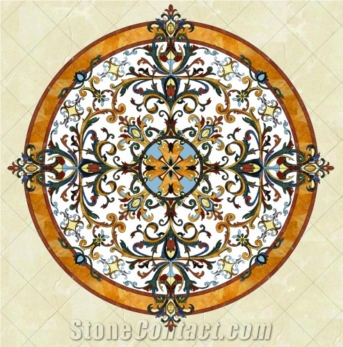 Botticino Classico Beige Marble Waterjet Medallion