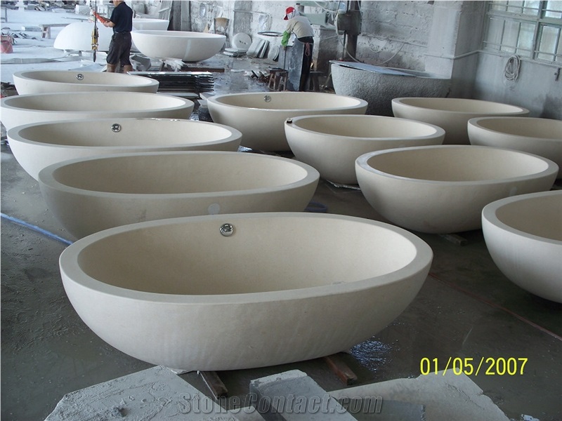 Crema Marfil Beige Marble Bath Tub