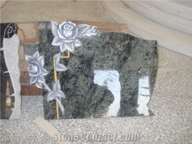 Flower Shaped Green Granite Tombstone, Western Styke Tombstone