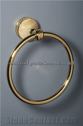 Yellow Onyx Gold Plating Bathroom Towel Ring
