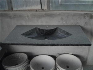 Bathroom Top Integrated with Basin/sink, Black Granite Bathroom Top
