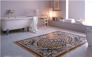 Mosaic Carpet Medallion, Beige Travertine Carpet Medallion