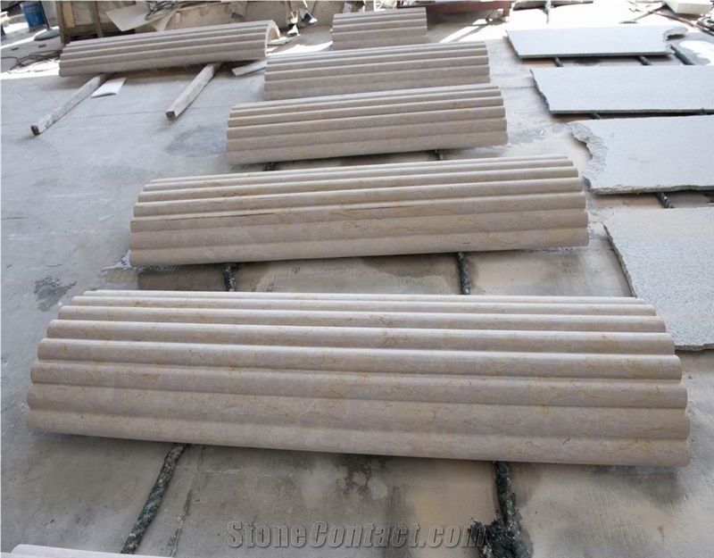 Marble Carved Arc Element, Beige Marble Column