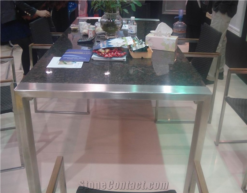 Stainless Steel Frame + Granite Tabletop, Brown Granite Tabletop
