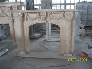 Carved Firepalce (Fireplace Mantel), Beige Marble Fireplace Mantel Carved Firepalce (Fireplace Mantel), Beige Marble Fireplace Mantel