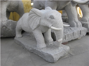 Granite Animal Sculpture, Elephant Sculpture, G633 Grey Granite Animal Sculpture