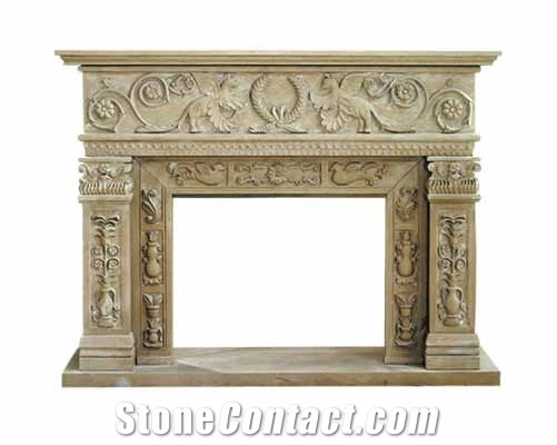 Fireplace Series FS-014, Beige Marble Fireplace