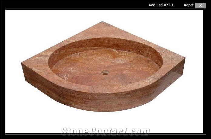 Noce Travertine Carved Shower Base, Noche - Konya Brown Travertine