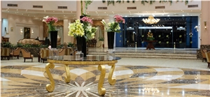 Waterjet Inlay Floor, Marble Medallion, Emperador Light Brown Marble