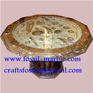 Tables En Marbre Fossilise, Fossile Marrone Brown Limestone