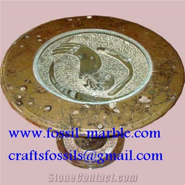 Tables En Marbre Fossilise, Fossile Marrone Brown Limestone