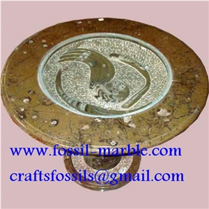 Tables En Marbre Fossilise, Fossile Marrone Brown Limestone