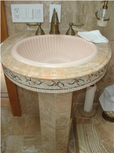 Breccia Oniciata Pedestal Basin, Beige Marble Pedestal Basin