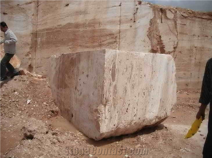 Persian Cream Travertine Blocks, Iran Beige Travertine