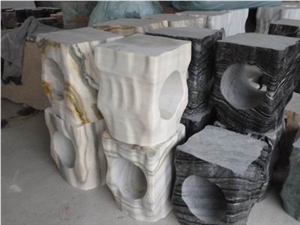 Cloudy Rosa Marble Stone Seat, Cloudy Rosa Pink Marble Bench & Table