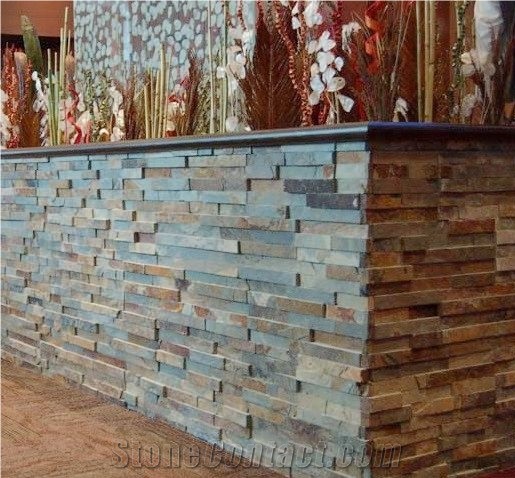 Slate Rough Surface Culture Stone Wall Cladding,China Multicolor Brown Slate Ledge Stone/Stone Veneer