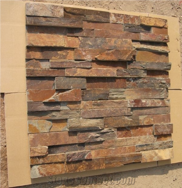 Slate Rough Surface Culture Stone Wall Cladding,China Multicolor Brown Slate Ledge Stone/Stone Veneer