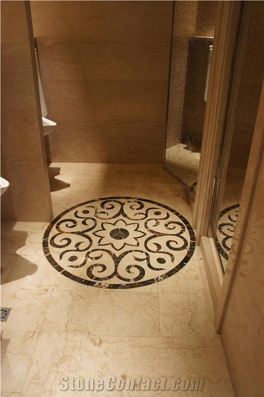 Stone Medallion, Stone Pattern, Waterjet Medallion, Portoro Gold Marble Waterjet Medallion
