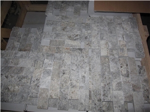Silver Travertine Split Brick Mosaic, Grey Travertine