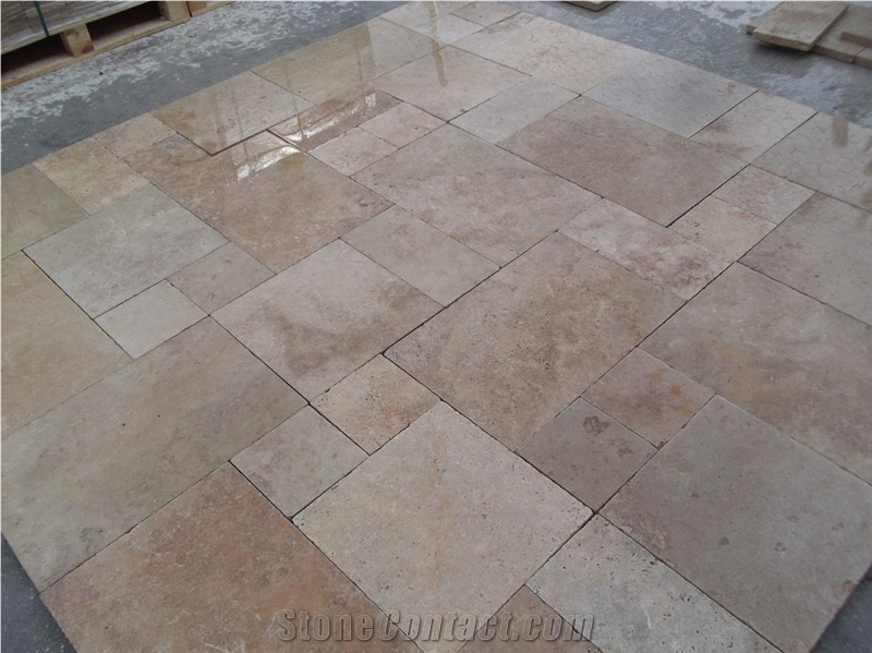 Tumbled Travertine French Pattern Set, Denizli Travertine Slabs