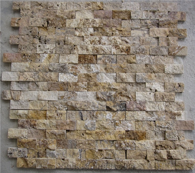 Yellow Travertine Split Brick Mosaic