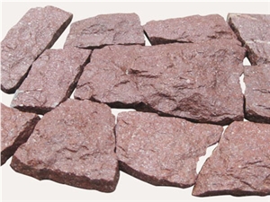 Porphyry Red, Natural, Split Face Cobbles, Porphyry Red Granite Cobbles