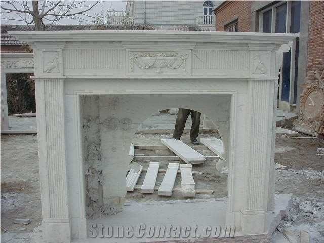 Grey Marble Carved Fireplace