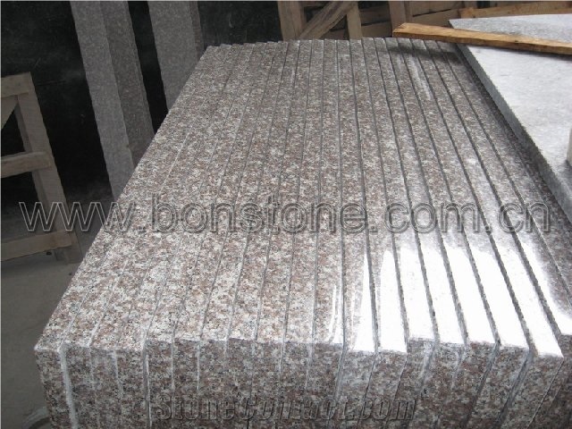 China G664 Pink, Brown Granite, Porrino/Luoyuan Red Cheap Granite in Stair Steps with Anti Slip, Bullnose Round Long Edge, Treads and Risers