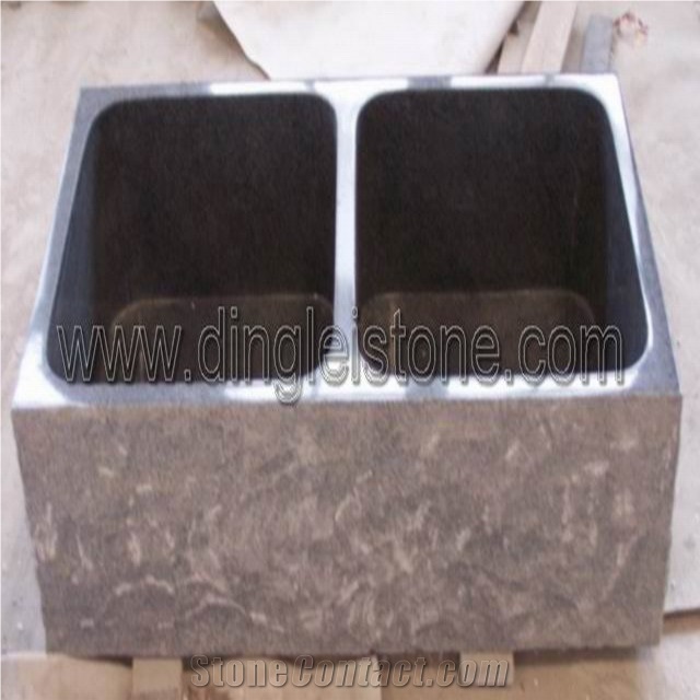 Black Stone Sink, Granite Black Double Basin, Absolute Black Granite Basin