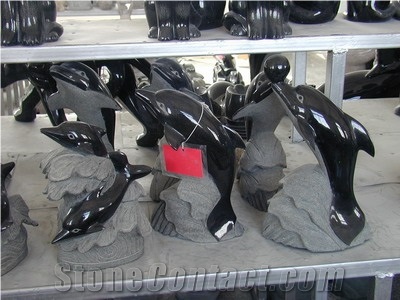 Dinglei Black Dolphin Stone Sculpture, Black Granite Sculpture