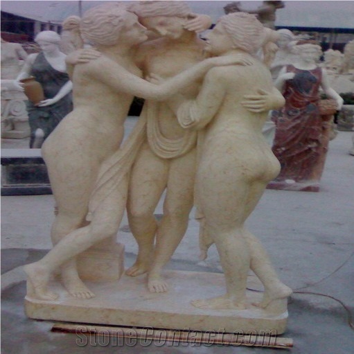 Dinglei European Character Stone Sculpture, Yellow Limestone Sculpture