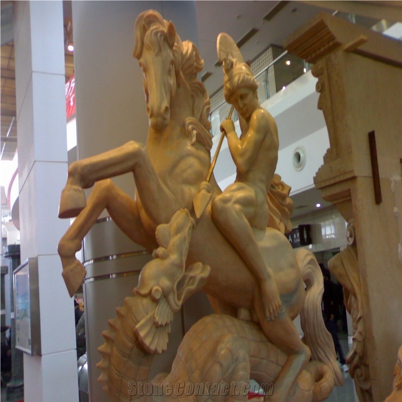 Dinglei European Character Stone Sculpture, Yellow Marble Sculpture