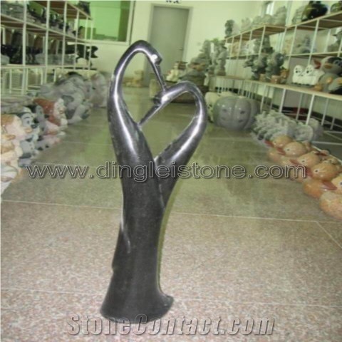 Dinglei Swan Stone Sculpture, Black Granite Sculpture