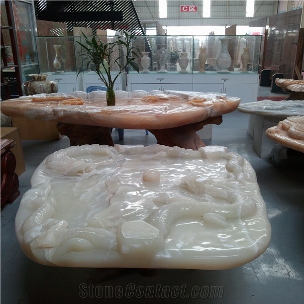 DL Stone Teabord , White Onyx Teabord