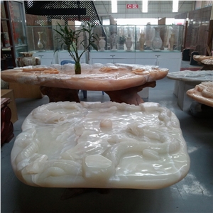DL Stone Teabord , White Onyx Teabord